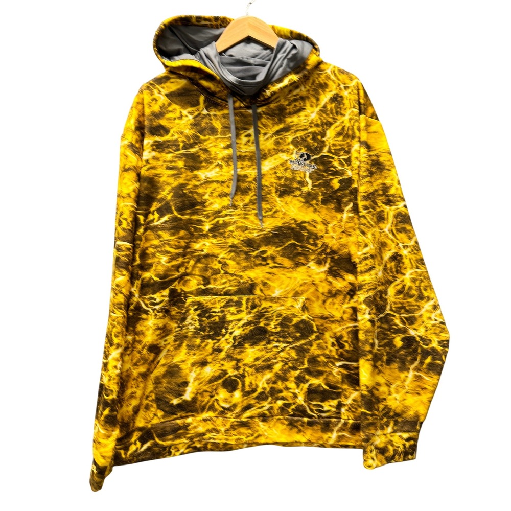 Mossy Oak Hoodie Mens XL Elements Aqua Yellow Camo Performance‎ Pullover Fishing
